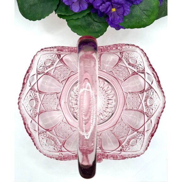 Vintage L.E. Smith Quintec SawtoothnPink Glass Basket With Intricate Cut Design - Picture 5 of 10